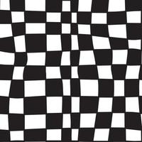 black and white Groovy Wavy Melted Psychedelic Hand Drawn Checkerboard seamless pattern vector background. Retro hippie trippy optical repeat texture wallpaper, textile design.