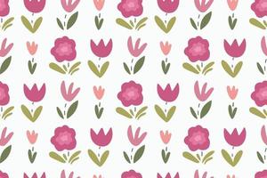 Cute childish seamless pattern background with abstract flowers and leaves in simple scandinavian style. Creative children vector texture for fabric, wrapping, textile, wallpaper.