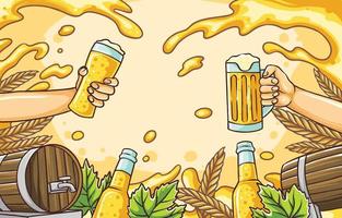 Beer Day background Two Hands Holding Glass and Toast vector