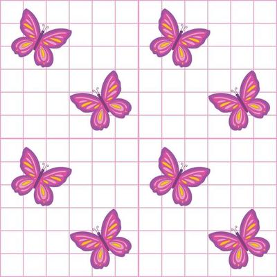 Pink and White Grid checkers seamless pattern with colorful butterfly. 90s - 2000s seamless pattern vector background. Retro vintage nostalgic girlish repeat texture design.