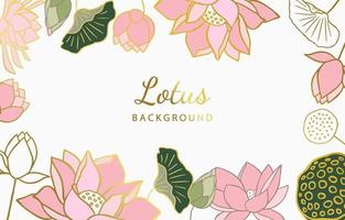 Golden pink lotus background. Line art design for postcard, invitation ,presentation vector