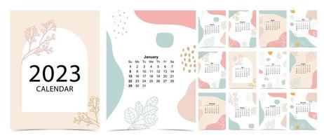 La semana del calendario de mesa 2023 comienza el domingo con color y flor que se usa para tamaño a4 a5 digital e imprimible vertical vector