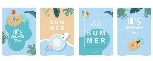 Party summer time postcard with pool and beach in the daytime background vector