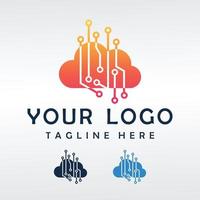 cloud tech color logo design vector