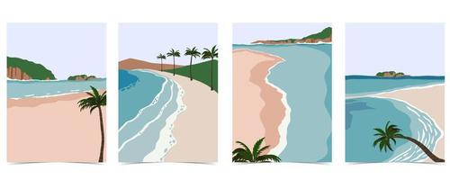 postal de playa con sol, mar, cielo y montaña durante el día vector