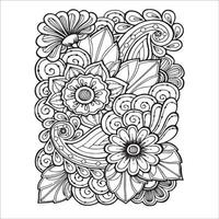 Black and white flower pattern for coloring vector