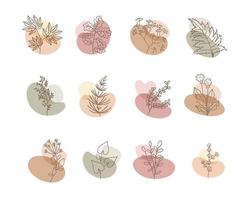 Set of flower boho abstract shape with leaves ornaments vector