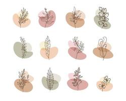 Set of flower boho abstract shape with leaves ornaments vector