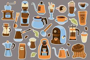 Big coffee sticker set. Vector illustration.