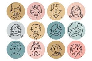 People doodle avatar set. Diversity old and young men and women. people with different hairstyles. Vector illustration in flat sketch style. Portraits icons set.