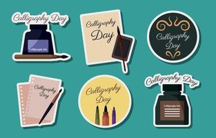 Calligraphy Day Stickers Set vector