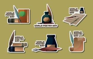 World Poetry Day Stickers Set vector