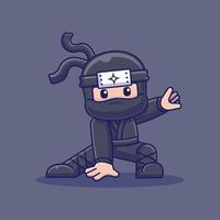 icono de vector de dibujos animados ninja de carácter. concepto de icono de posición en cuclillas ninja shinobi. estilo de dibujos animados plana