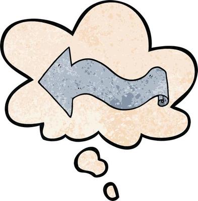 cartoon arrow and thought bubble in grunge texture pattern style