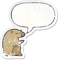 cartoon bear and speech bubble distressed sticker vector