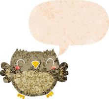 cute cartoon owl and speech bubble in retro textured style vector
