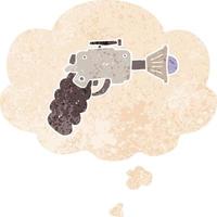 cartoon ray gun and thought bubble in retro textured style vector