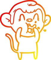 warm gradient line drawing crazy cartoon monkey vector