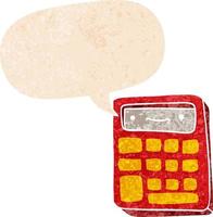 cartoon calculator and speech bubble in retro textured style vector