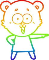 dibujo de línea de gradiente de arco iris riendo señalando dibujos animados de oso de peluche vector