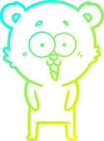 dibujo de línea de gradiente frío riendo dibujos animados de oso de peluche vector