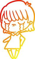 warm gradient line drawing cartoon woman crying vector