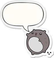 cartoon bear and speech bubble sticker vector