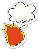 cartoon fire and thought bubble as a printed sticker vector