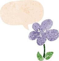 cartoon flower and speech bubble in retro textured style vector