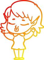 warm gradient line drawing pretty cartoon elf girl vector