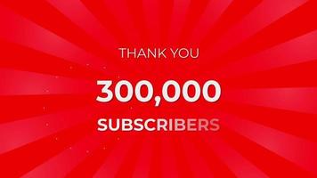 gracias 300,000 suscriptores texto sobre fondo rojo con rayos blancos giratorios video