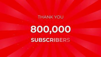 gracias 800,000 suscriptores texto sobre fondo rojo con rayos blancos giratorios video