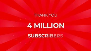 Danke 4 Millionen Abonnenten-Text auf rotem Hintergrund mit rotierenden weißen Strahlen video
