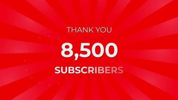 Thank you 8500 Subscribers Text on Red Background with Rotating White Rays video