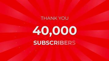 Danke 40000 Abonnenten-Text auf rotem Hintergrund mit rotierenden weißen Strahlen video