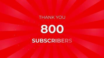 Danke 800 Abonnenten-Text auf rotem Hintergrund mit rotierenden weißen Strahlen