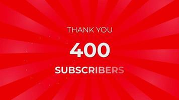 Danke 400 Abonnenten-Text auf rotem Hintergrund mit rotierenden weißen Strahlen