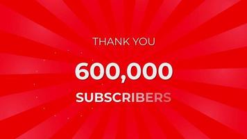 dank u 600.000 abonnees tekst op rode achtergrond met roterende witte stralen video