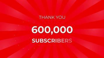 gracias 600,000 suscriptores texto sobre fondo rojo con rayos blancos giratorios video