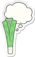 cartoon leek and thought bubble as a printed sticker vector