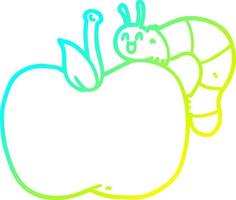 cold gradient line drawing cartoon apple and bug vector