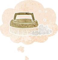 cartoon scrubbing brush and thought bubble in retro textured style vector