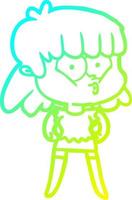 cold gradient line drawing cartoon whistling girl vector