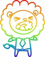 rainbow gradient line drawing cartoon lion in business clothes vector