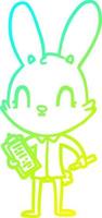 cold gradient line drawing cute cartoon rabbit with clipboard vector