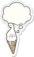 cartoon ice cream and thought bubble as a printed sticker vector