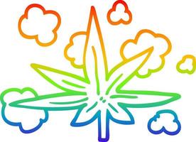 dibujo de línea de gradiente de arco iris hoja de marihuana de dibujos animados vector