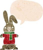 cartoon rabbit and speech bubble in retro textured style vector