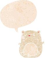 cartoon polar bear and speech bubble in retro textured style vector