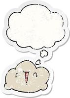 cartoon cloud and thought bubble as a distressed worn sticker vector